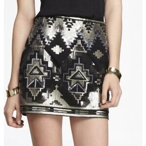 Express Women's Black, Silver & Pewter Sequined Mini Skirt, Size Small